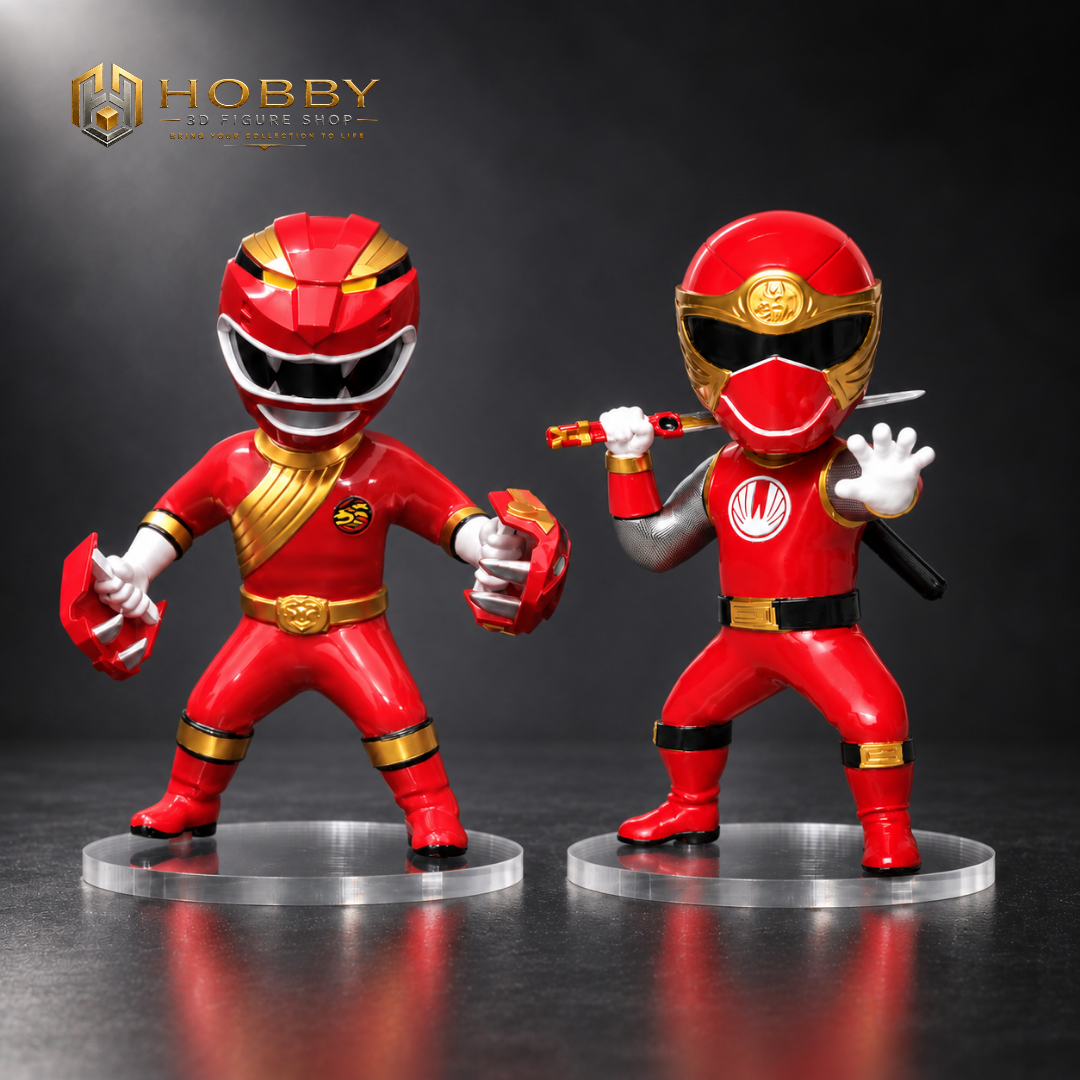 Chibi Wild Force Red Lion Ranger Figure | 8cm Collectable Wild Force Red Ranger from Power Rangers | Gift for Collectors