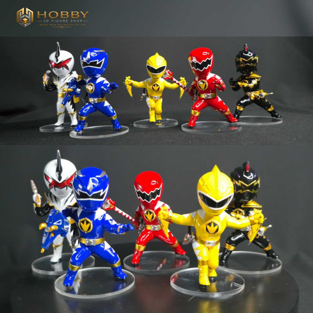 Chibi Dino Thunder Ranger Set of 5 Figures | 8cm Collectable Dino Thunder Ranger Set from Power Rangers | Gift for Collectors