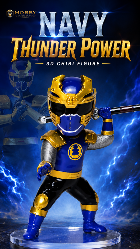 Chibi Ninja Storm Navy Thunder Ranger Figure | 8cm Collectable Ninja Storm Navy Ranger from Power Rangers | Gift for Collectors