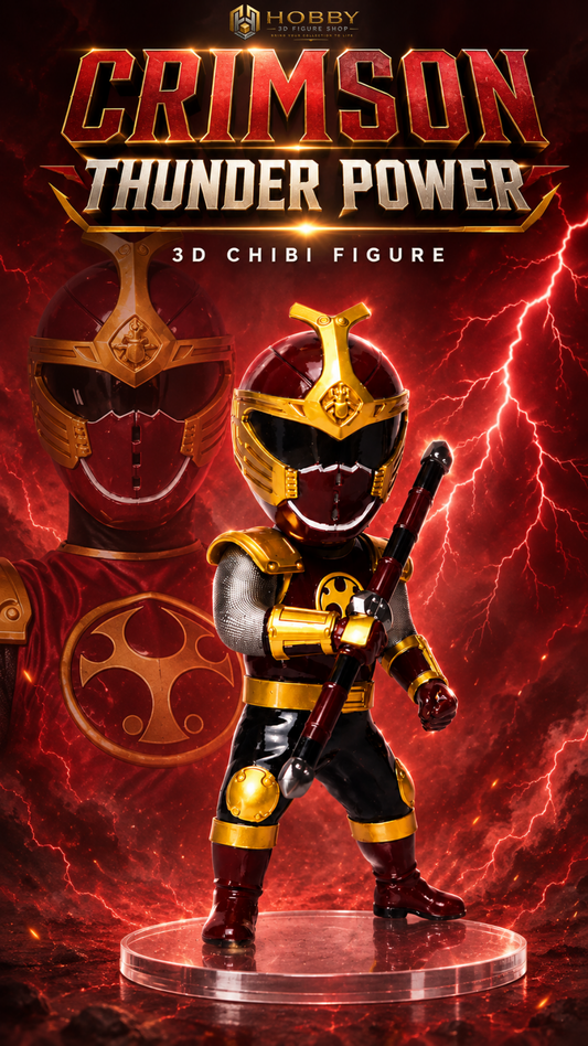 Chibi Ninja Storm Crimson Thunder Ranger Figure | 8cm Collectable Ninja Storm Crimson Ranger from Power Rangers | Gift for Collectors