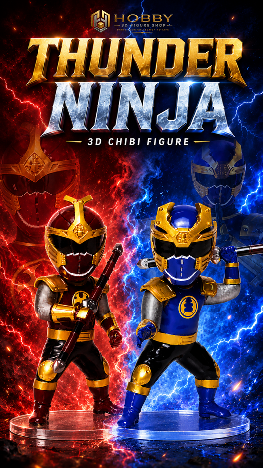 Chibi Ninja Storm Thunder Ranger Set of 2 Figures | 8cm Collectable Ninja Storm Crimson Navy Ranger Set from Power Rangers | Gift for Collectors
