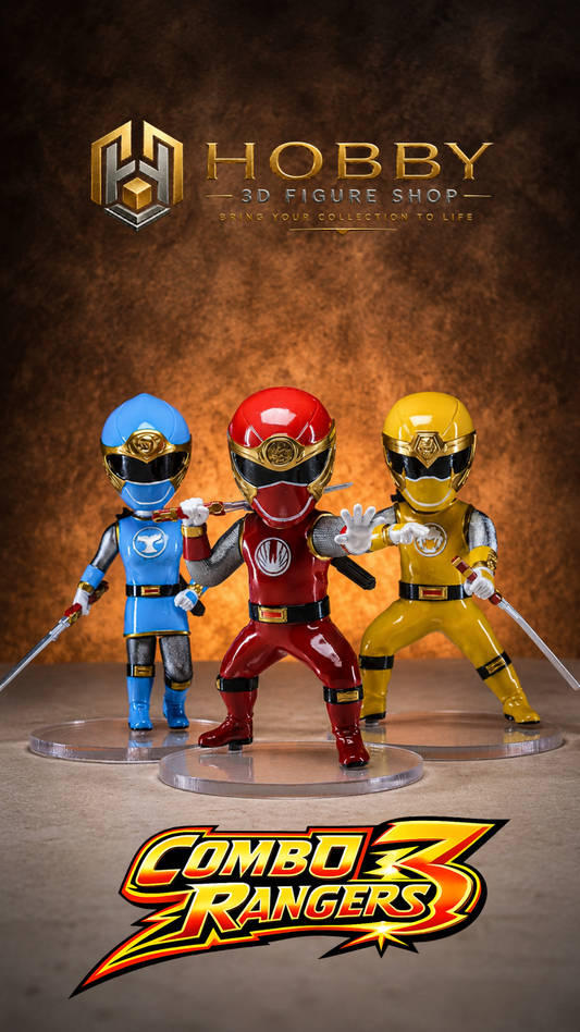 Chibi Ninja Storm Wind Ranger Set of 3 Figures | 8cm Collectable Ninja Storm Red Yellow Blue Ranger Set from Power Rangers | Gift for Collectors